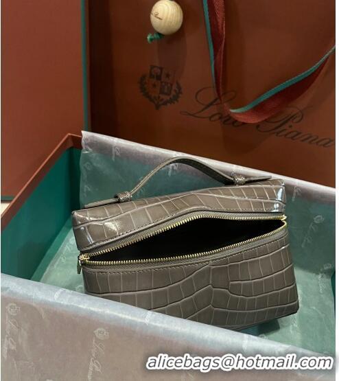 Top Design Loro Piana Extra Pocket L19 Pouch in Crocodile Pattern Leather LP5451 Grey 2023