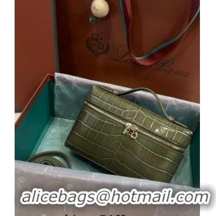 Low Price Loro Piana Extra Pocket L19 Pouch in Crocodile Pattern Leather LP5450 Green 1 2023