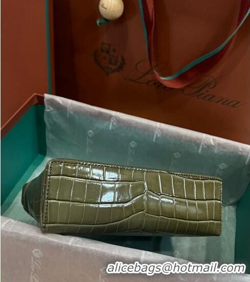 Low Price Loro Piana Extra Pocket L19 Pouch in Crocodile Pattern Leather LP5450 Green 1 2023