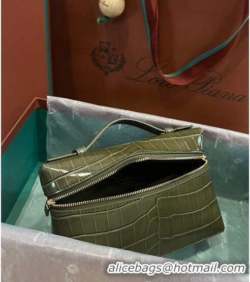 Low Price Loro Piana Extra Pocket L19 Pouch in Crocodile Pattern Leather LP5450 Green 1 2023