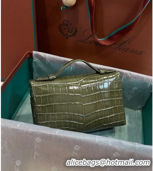 Low Price Loro Piana Extra Pocket L19 Pouch in Crocodile Pattern Leather LP5450 Green 1 2023