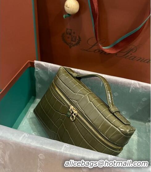 Low Price Loro Piana Extra Pocket L19 Pouch in Crocodile Pattern Leather LP5450 Green 1 2023