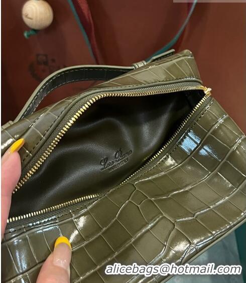 Low Price Loro Piana Extra Pocket L19 Pouch in Crocodile Pattern Leather LP5450 Green 1 2023