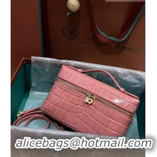 Most Popular Loro Piana Extra Pocket L19 Pouch in Crocodile Pattern Leather LP5450 Light Pink 2023