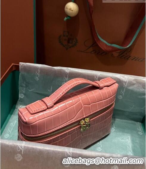 Most Popular Loro Piana Extra Pocket L19 Pouch in Crocodile Pattern Leather LP5450 Light Pink 2023