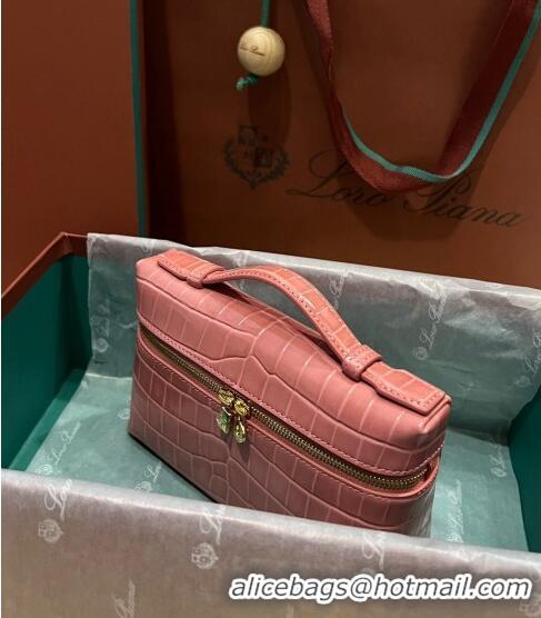 Most Popular Loro Piana Extra Pocket L19 Pouch in Crocodile Pattern Leather LP5450 Light Pink 2023