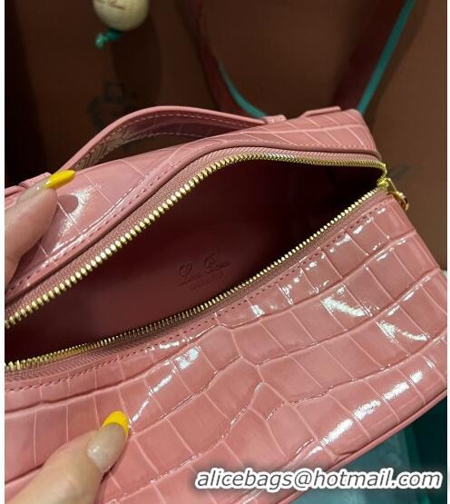 Most Popular Loro Piana Extra Pocket L19 Pouch in Crocodile Pattern Leather LP5450 Light Pink 2023