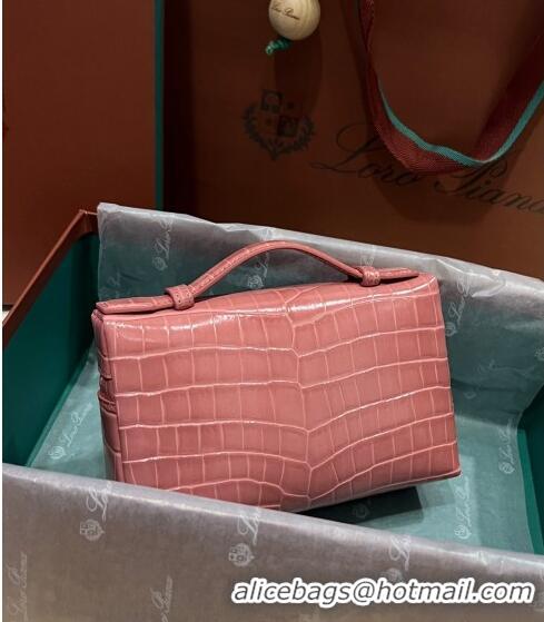 Most Popular Loro Piana Extra Pocket L19 Pouch in Crocodile Pattern Leather LP5450 Light Pink 2023