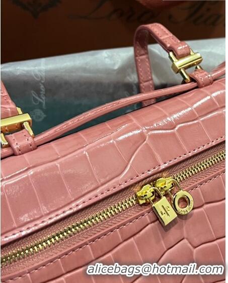 Most Popular Loro Piana Extra Pocket L19 Pouch in Crocodile Pattern Leather LP5450 Light Pink 2023