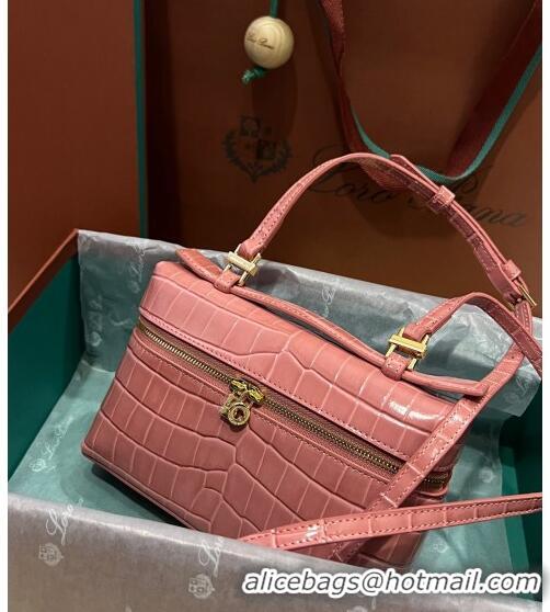 Most Popular Loro Piana Extra Pocket L19 Pouch in Crocodile Pattern Leather LP5450 Light Pink 2023