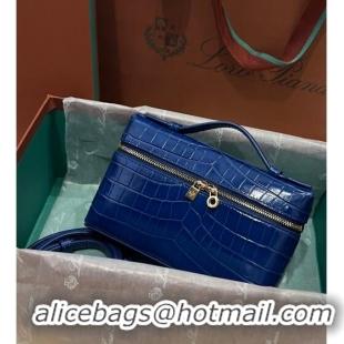 Free Shipping Loro Piana Extra Pocket L19 Pouch in Crocodile Pattern Leather LP5450 Blue 1 2023