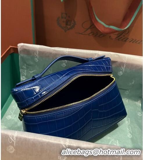 Free Shipping Loro Piana Extra Pocket L19 Pouch in Crocodile Pattern Leather LP5450 Blue 1 2023