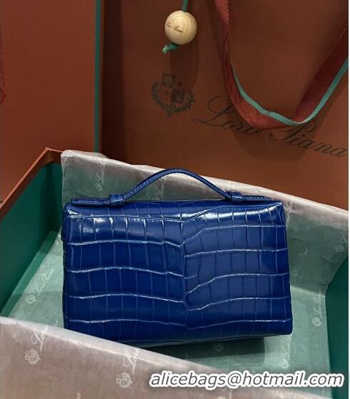 Free Shipping Loro Piana Extra Pocket L19 Pouch in Crocodile Pattern Leather LP5450 Blue 1 2023