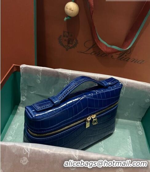 Free Shipping Loro Piana Extra Pocket L19 Pouch in Crocodile Pattern Leather LP5450 Blue 1 2023