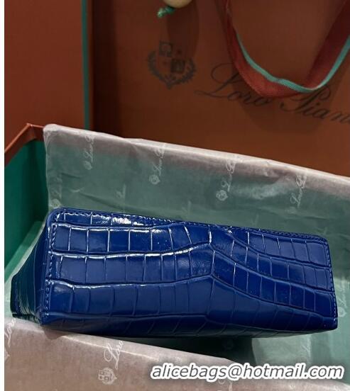 Free Shipping Loro Piana Extra Pocket L19 Pouch in Crocodile Pattern Leather LP5450 Blue 1 2023