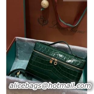 New Fashion Loro Piana Extra Pocket L19 Pouch in Crocodile Pattern Leather LP5450 Dark Green 2023