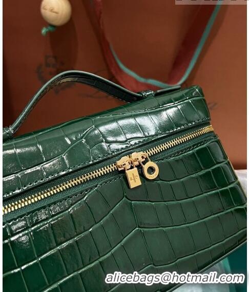 New Fashion Loro Piana Extra Pocket L19 Pouch in Crocodile Pattern Leather LP5450 Dark Green 2023