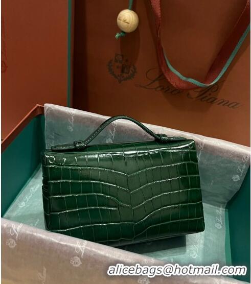 New Fashion Loro Piana Extra Pocket L19 Pouch in Crocodile Pattern Leather LP5450 Dark Green 2023