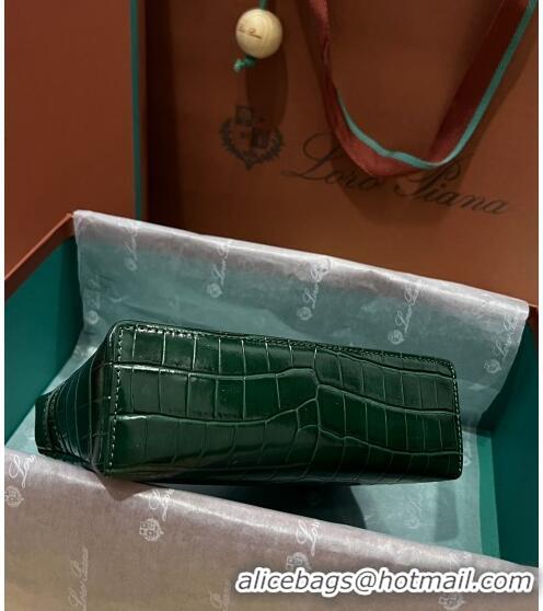 New Fashion Loro Piana Extra Pocket L19 Pouch in Crocodile Pattern Leather LP5450 Dark Green 2023