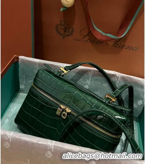 New Fashion Loro Piana Extra Pocket L19 Pouch in Crocodile Pattern Leather LP5450 Dark Green 2023