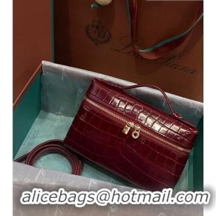 Super Quality Loro Piana Extra Pocket L19 Pouch in Crocodile Pattern Leather LP5450 Burgundy 2023