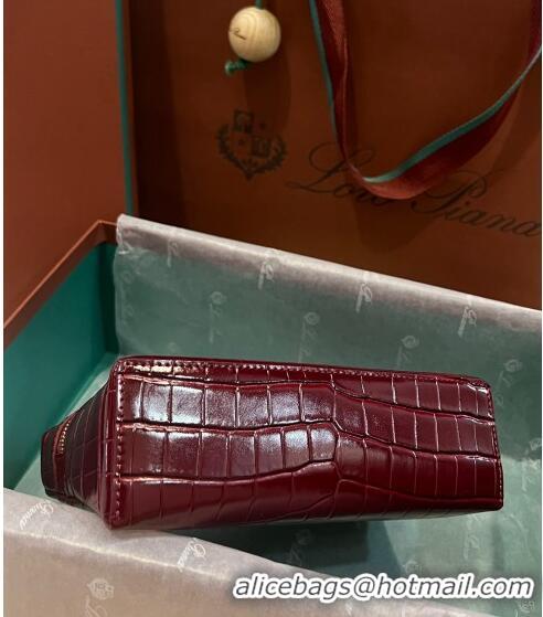 Super Quality Loro Piana Extra Pocket L19 Pouch in Crocodile Pattern Leather LP5450 Burgundy 2023