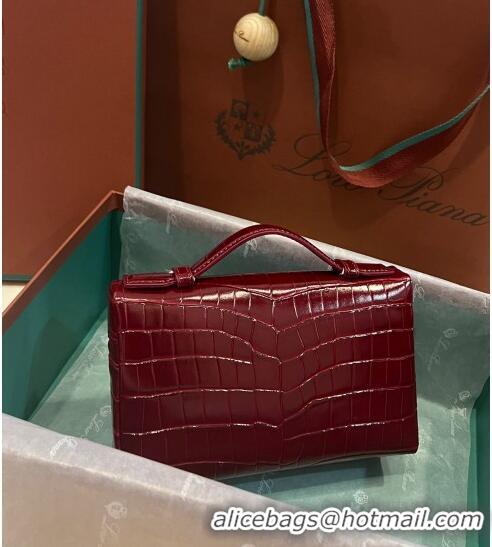 Super Quality Loro Piana Extra Pocket L19 Pouch in Crocodile Pattern Leather LP5450 Burgundy 2023