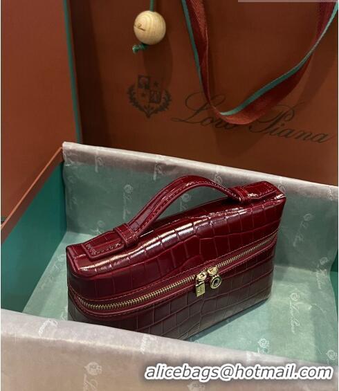 Super Quality Loro Piana Extra Pocket L19 Pouch in Crocodile Pattern Leather LP5450 Burgundy 2023