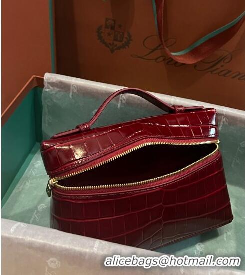 Super Quality Loro Piana Extra Pocket L19 Pouch in Crocodile Pattern Leather LP5450 Burgundy 2023