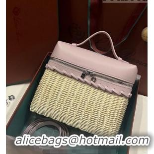 Inexpensive Loro Piana Extra Pocket Pouch L19 in Wicker and Leather LP5452 Light Pink 2023