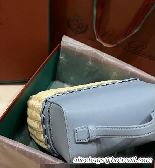 New Cheap Loro Piana Extra Pocket Pouch L19 in Wicker and Leather LP5452 Light Blue 2023