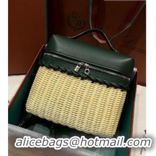 Most Popular Loro Piana Extra Pocket Pouch L19 in Wicker and Leather LP5452 Green 2023