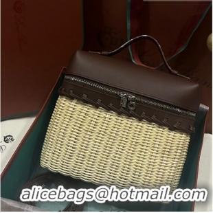 Reasonable Price Loro Piana Extra Pocket Pouch L19 in Wicker and Leather LP5452 Dark Brown 2023