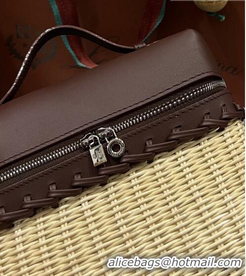 Reasonable Price Loro Piana Extra Pocket Pouch L19 in Wicker and Leather LP5452 Dark Brown 2023