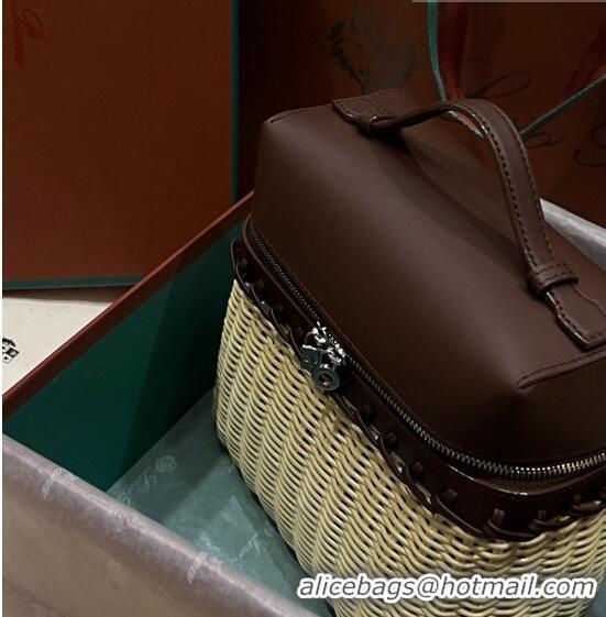 Reasonable Price Loro Piana Extra Pocket Pouch L19 in Wicker and Leather LP5452 Dark Brown 2023