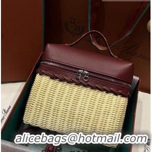 Good Quality Loro Piana Extra Pocket Pouch L19 in Wicker and Leather LP5452 Burgundy 2023