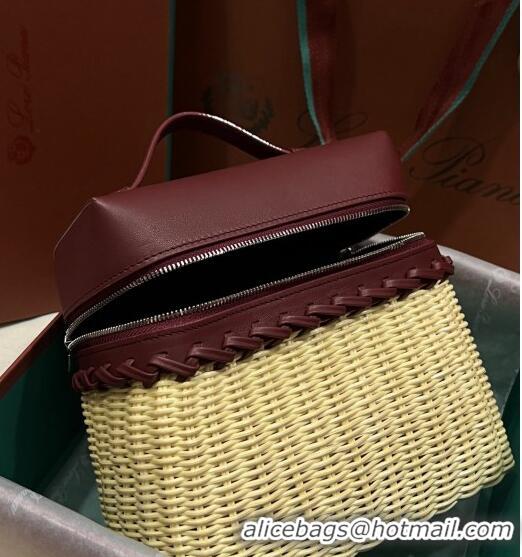 Good Quality Loro Piana Extra Pocket Pouch L19 in Wicker and Leather LP5452 Burgundy 2023