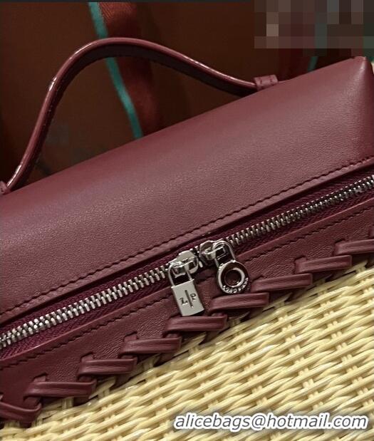 Good Quality Loro Piana Extra Pocket Pouch L19 in Wicker and Leather LP5452 Burgundy 2023