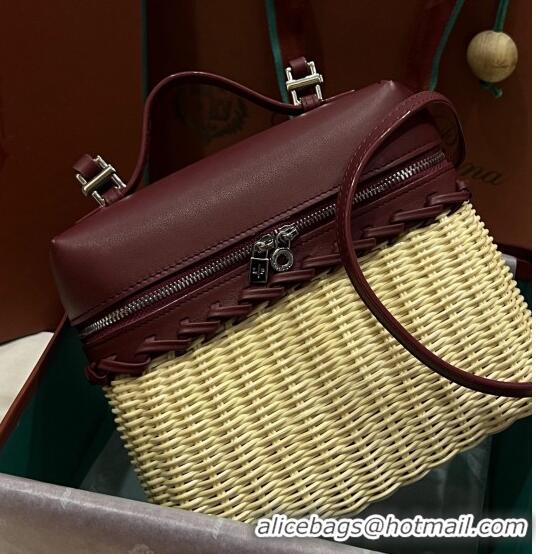 Good Quality Loro Piana Extra Pocket Pouch L19 in Wicker and Leather LP5452 Burgundy 2023