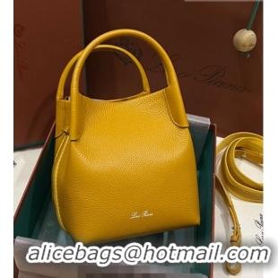 Pretty Style Loro Piana Micro Bale Bucket Bag in Grained Calfskin LP5454 Yellow 2023