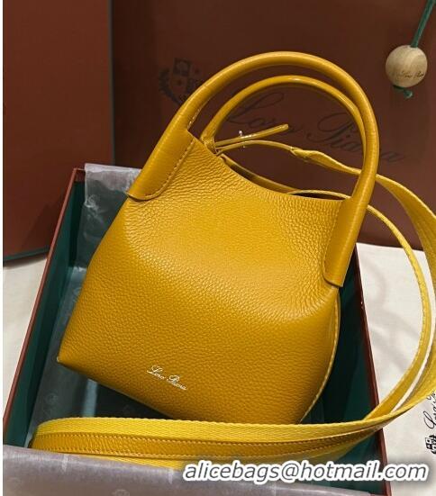 Pretty Style Loro Piana Micro Bale Bucket Bag in Grained Calfskin LP5454 Yellow 2023