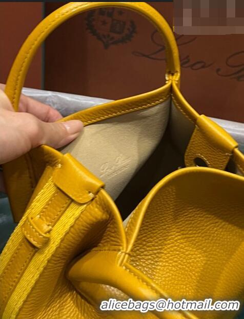 Pretty Style Loro Piana Micro Bale Bucket Bag in Grained Calfskin LP5454 Yellow 2023