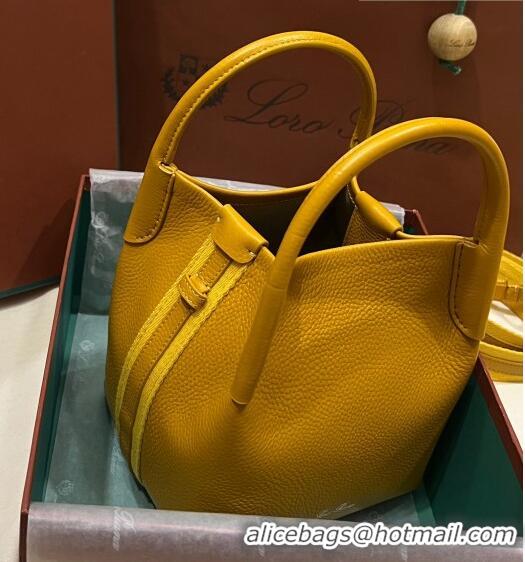 Pretty Style Loro Piana Micro Bale Bucket Bag in Grained Calfskin LP5454 Yellow 2023