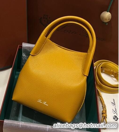 Pretty Style Loro Piana Micro Bale Bucket Bag in Grained Calfskin LP5454 Yellow 2023