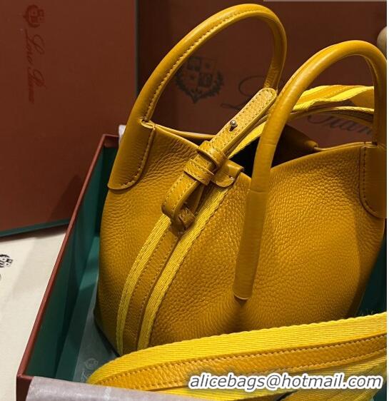 Pretty Style Loro Piana Micro Bale Bucket Bag in Grained Calfskin LP5454 Yellow 2023