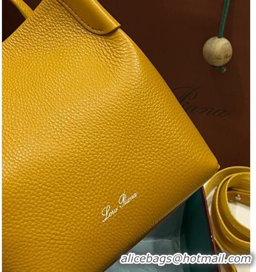 Pretty Style Loro Piana Micro Bale Bucket Bag in Grained Calfskin LP5454 Yellow 2023