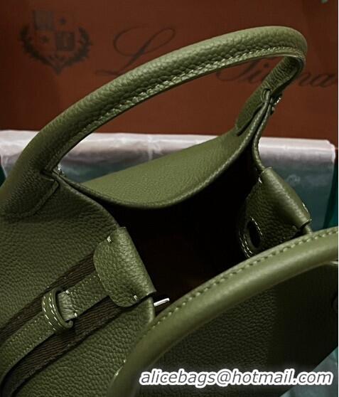 Generous Loro Piana Micro Bale Bucket Bag in Grained Calfskin LP5454 Green 2 2023