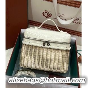 Best Price Loro Piana Extra Pocket Pouch L19 in Wicker and Crocodile Embossed Calfskin LP5457 White 2023