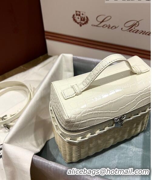 Best Price Loro Piana Extra Pocket Pouch L19 in Wicker and Crocodile Embossed Calfskin LP5457 White 2023