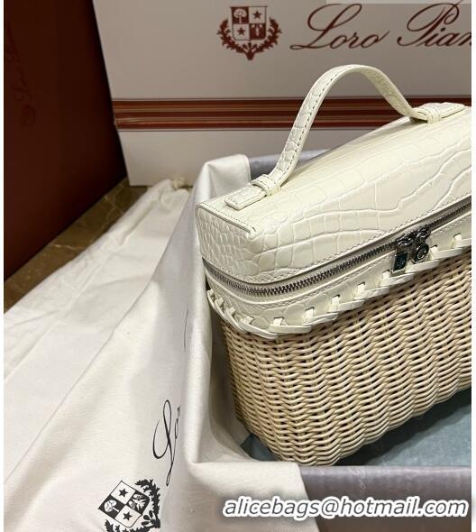 Best Price Loro Piana Extra Pocket Pouch L19 in Wicker and Crocodile Embossed Calfskin LP5457 White 2023